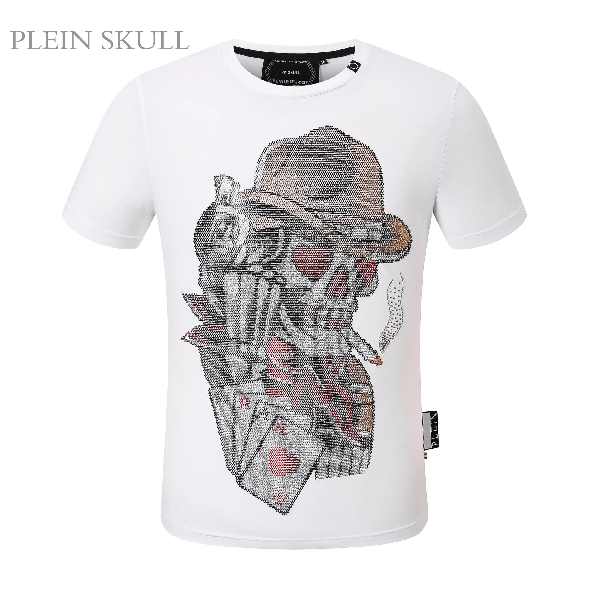 T-shirt PLEIN SKULL de luxe léger à col rond, estampé à chaud, style Hip Hop, streetwear, manches co
