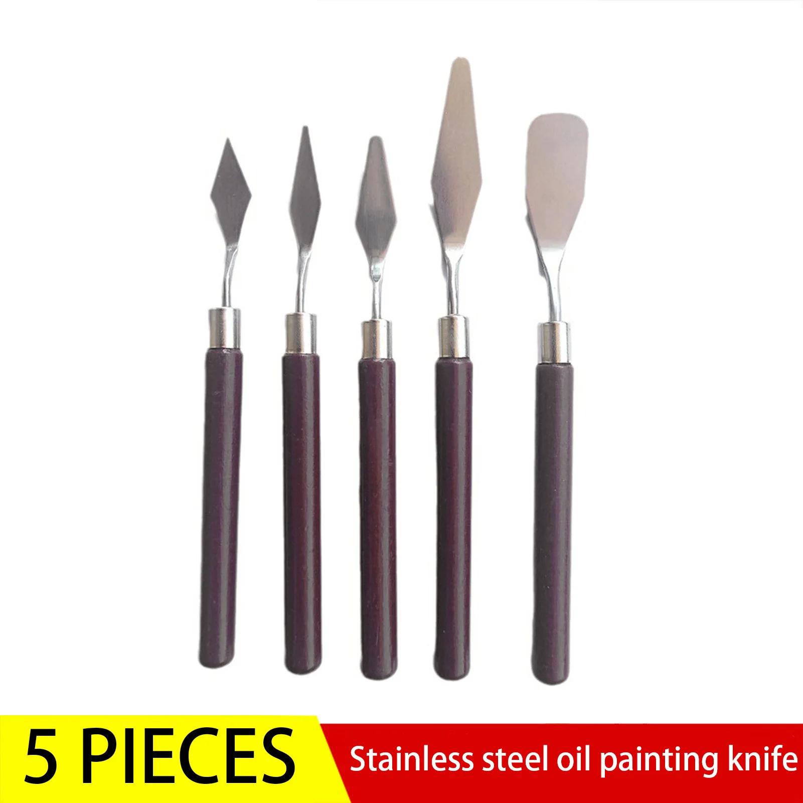 Grattoir de peinture à l'huile artistique, 5 pièces, manche en bois, ensemble de couteaux à Palette 