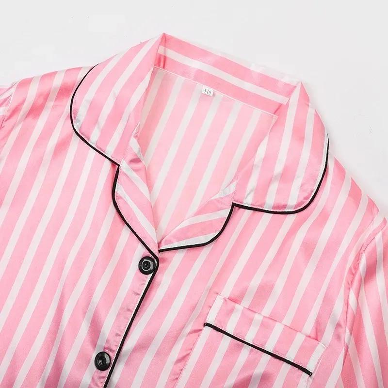 Ensemble pyjama rayé en soie pour enfants, 7 pièces, vêtements de maison, tenue de nuit confortable 