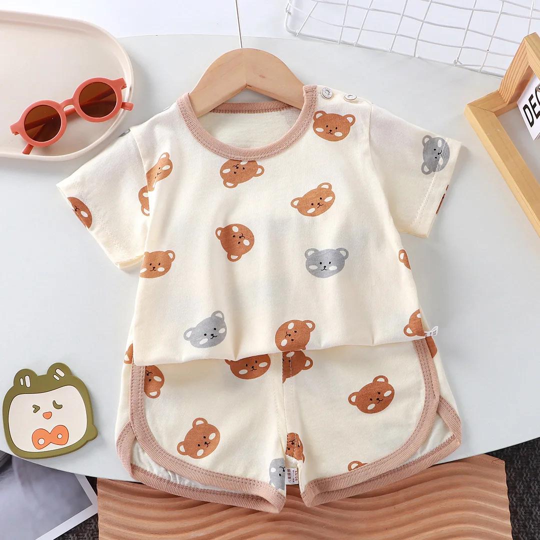 Ensemble d'été décontracté en coton pour enfants, vêtements pour bébés filles et garçons, T-shirt + 