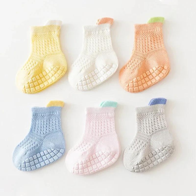 Lot de 3 paires de chaussettes en coton pour bébé fille, 6 couleurs, respirantes, fines, ajourées