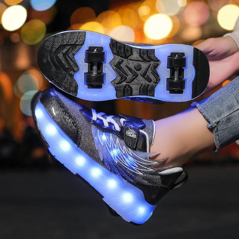 Garçons filles chaussures à roulettes lumière LED USB charge enfants patins à roulettes chaussures d