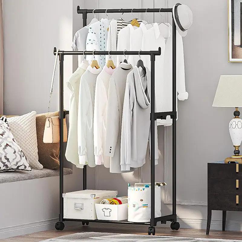 Cintre mobile à roulettes pour chambre à coucher, vêtements doubles, rapport Everthe, vêtements T1 a