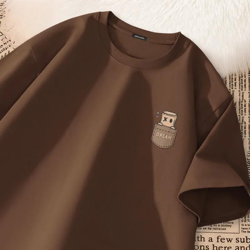 T-shirt à manches courtes imprimé style vintage américain pour homme, coupe ample et oversize, col r