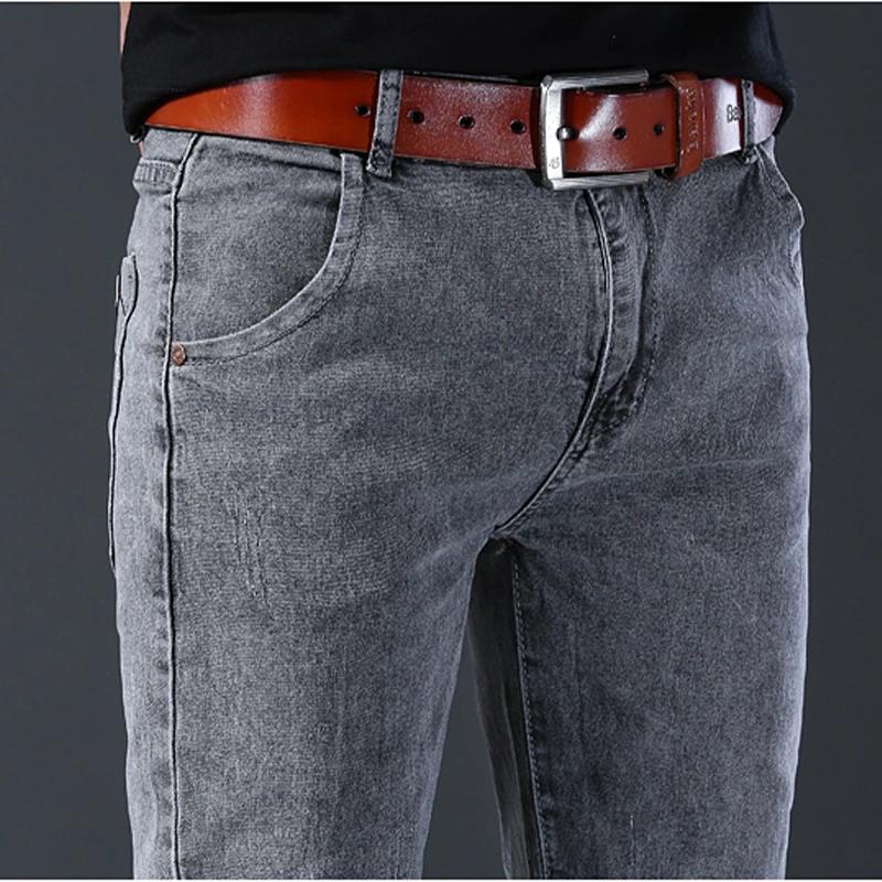 Jean nouveau style, coupe slim pour hommes, pantalon taille moyenne gris élastique à jambe droite co