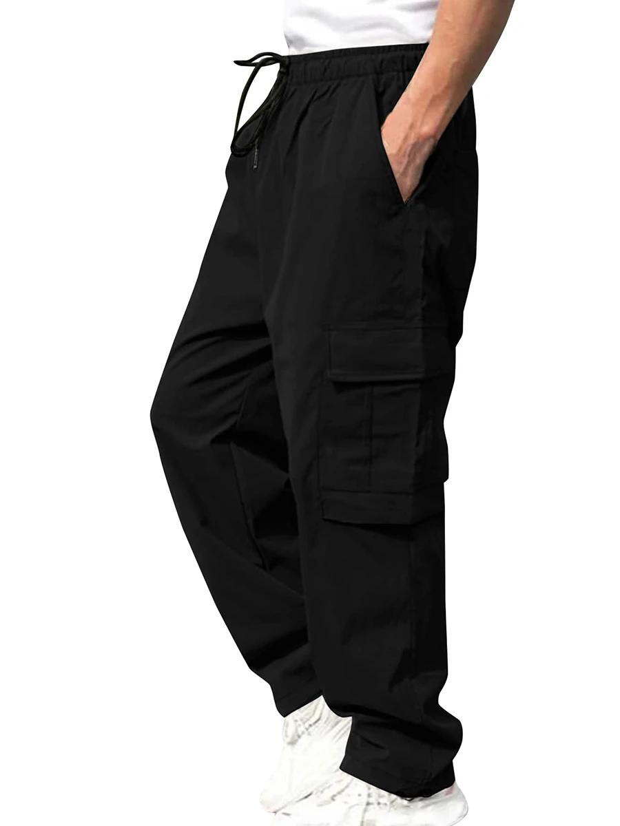 Pantalon cargo long pour homme, pantalon de travail avec poches, jambe droite, monochromatique, prox