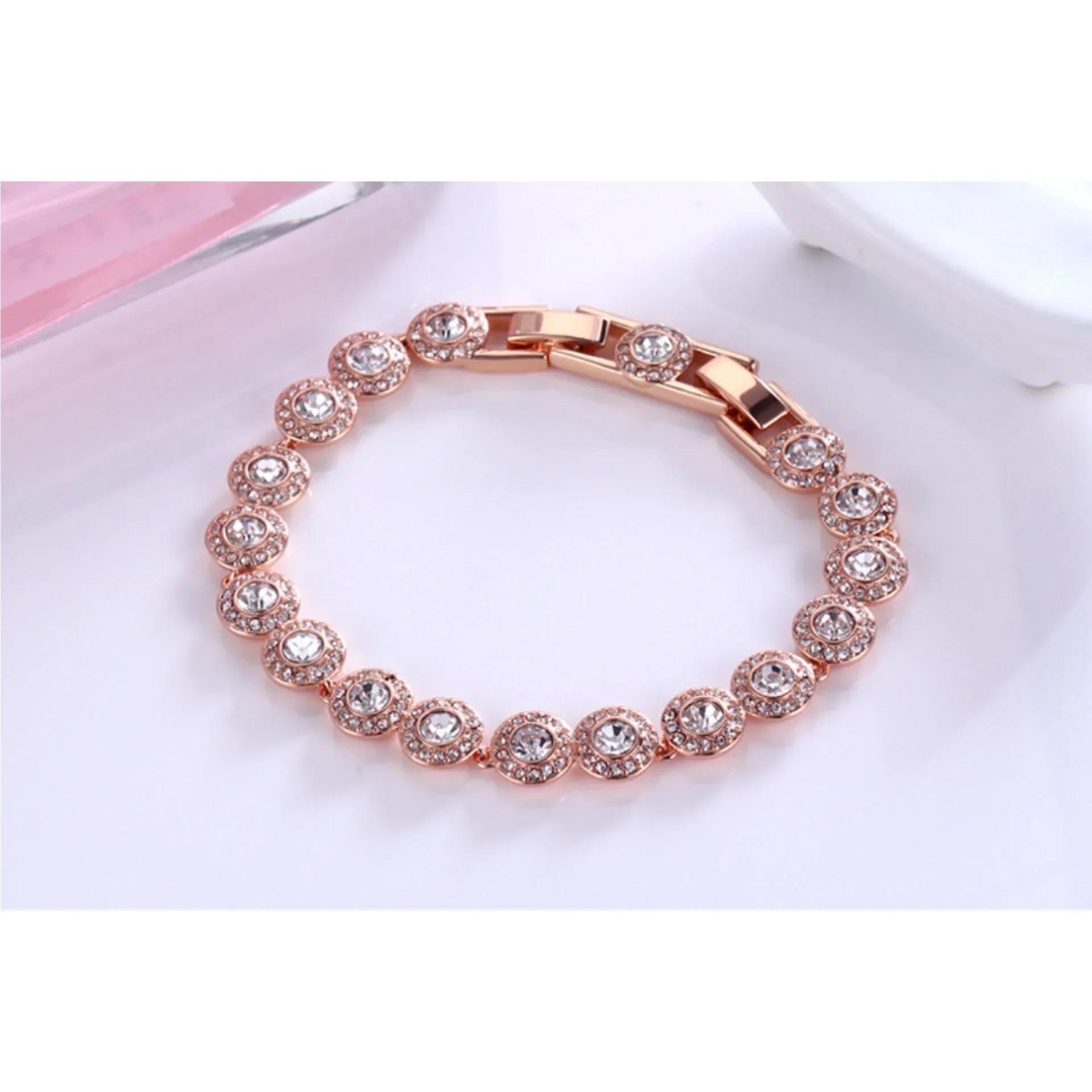 Ensemble de bijoux ronds en cristal, goutte d'eau, haute, à la mode, éblouissant, Bracelet, boucle d