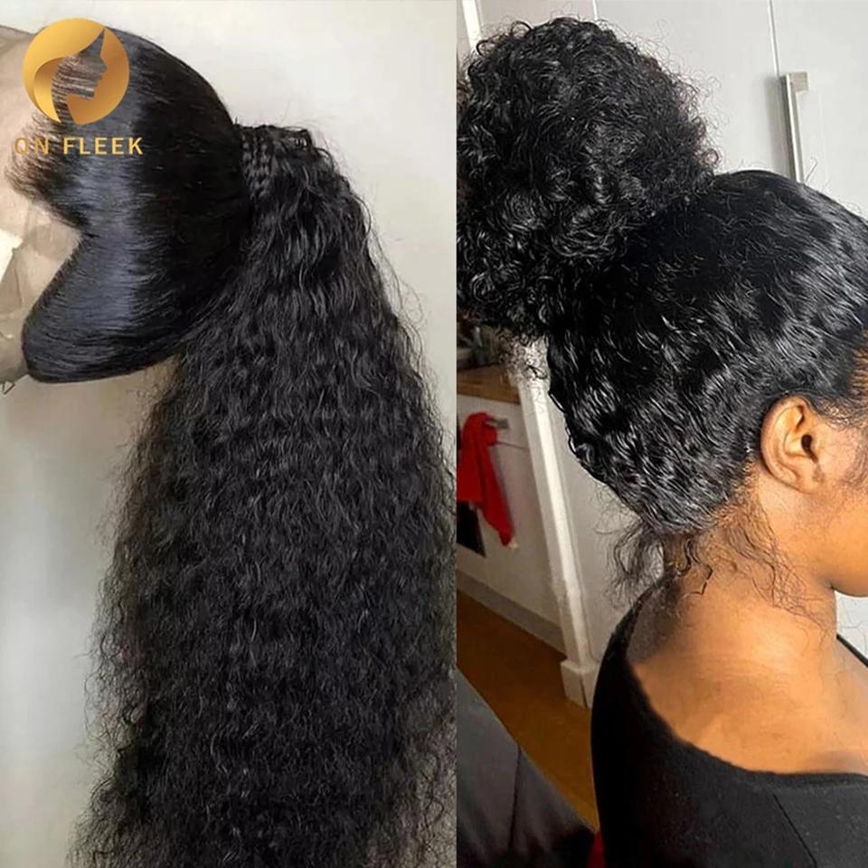 Perruque Full Lace Wig 360 naturelle bouclée, cheveux humains, Deep Water Wave, 13x4, 34 32 30 pouce