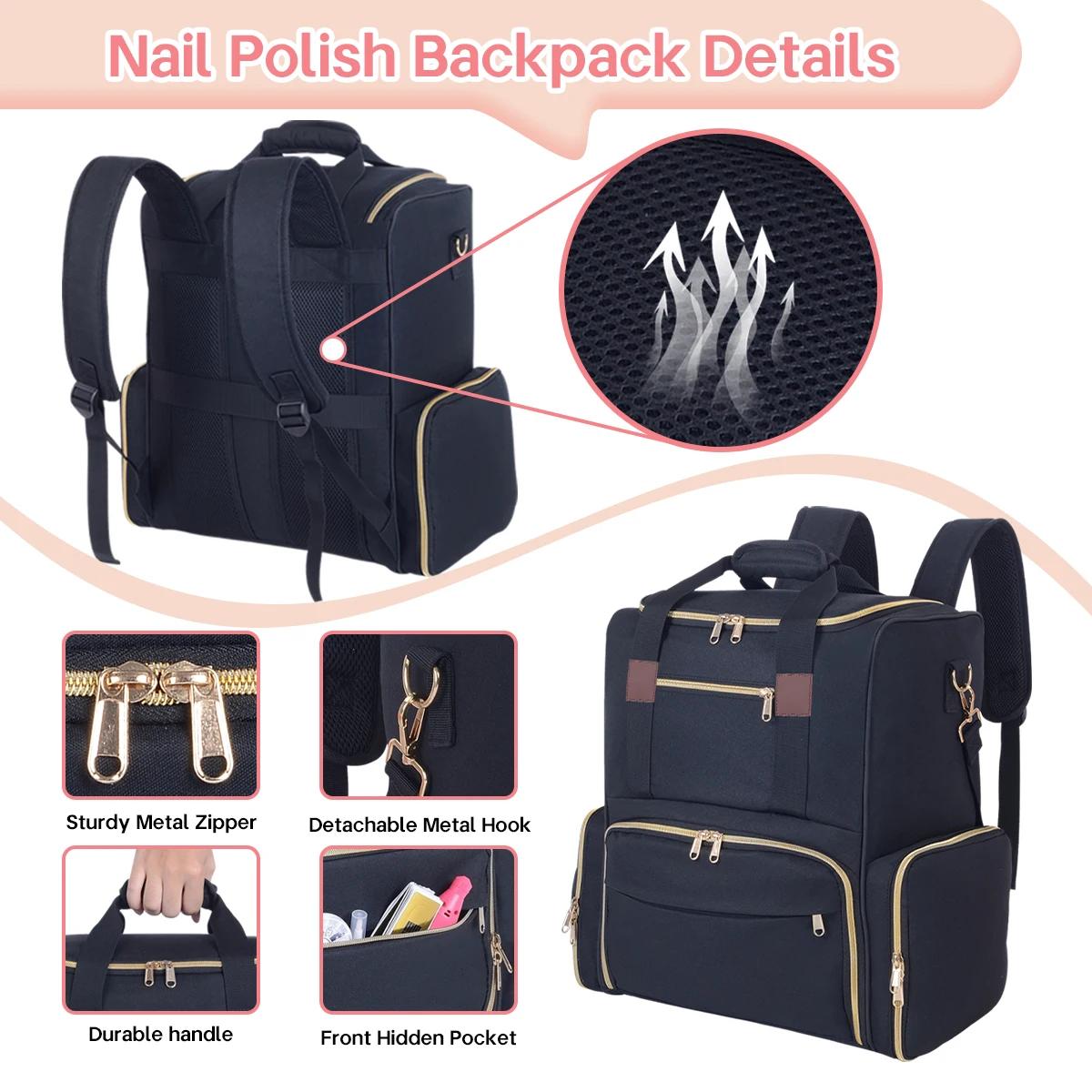 UOZL – sac à dos organisateur de vernis à ongles, contient 80 bouteilles et une lampe à ongles, four