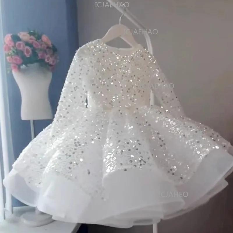 Robe de princesse pour filles, tenue de cérémonie, robe blanche à sequins pour anniversaire, tutu po