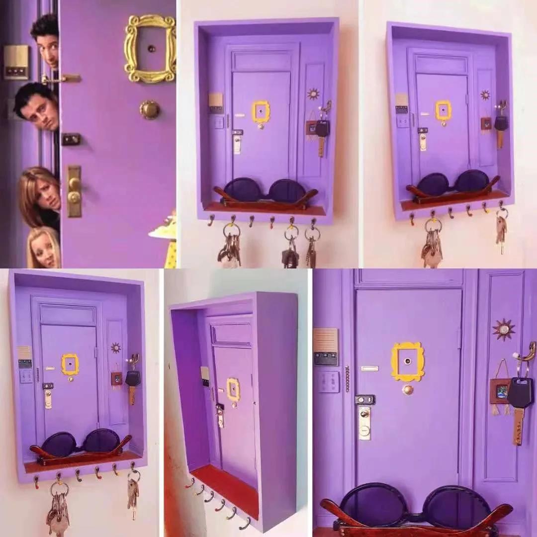 Porte violet amis porte-clés boîte en bois clé suspendue cintre en bois support de rangement organis