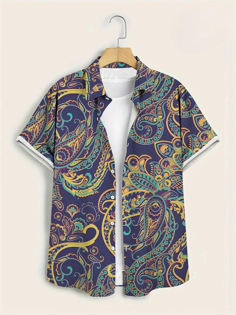 Hawaï chemises pour hommes 3D Paisley graphique à manches courtes T-shirt décontracté revers boutons