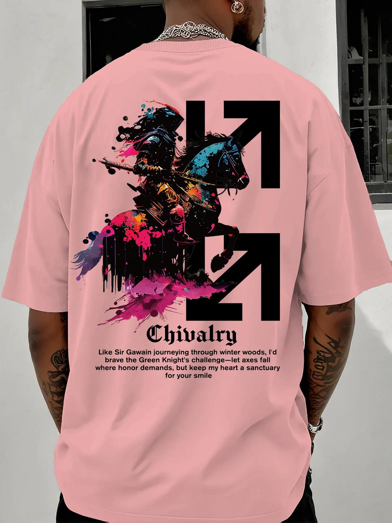 T-shirt décontracté d'été pour homme à manches courtes avec motif chevalier et hache, col rond, coup