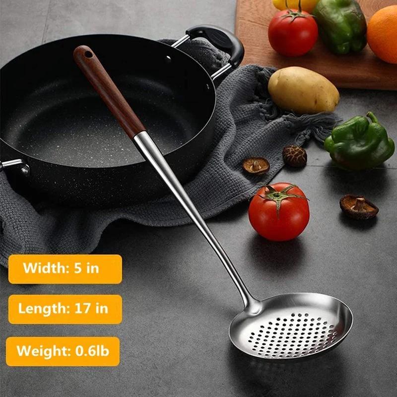 Spatule pour Wok en acier inoxydable, ensemble d'outils en fer et louche, 17 pouces, 2 pièces