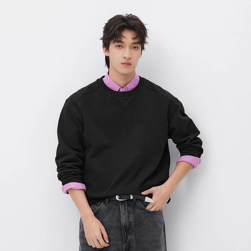 Sweat à capuche polyvalent pour homme, col rond, manches longues, doux, confortable, décontracté, ba