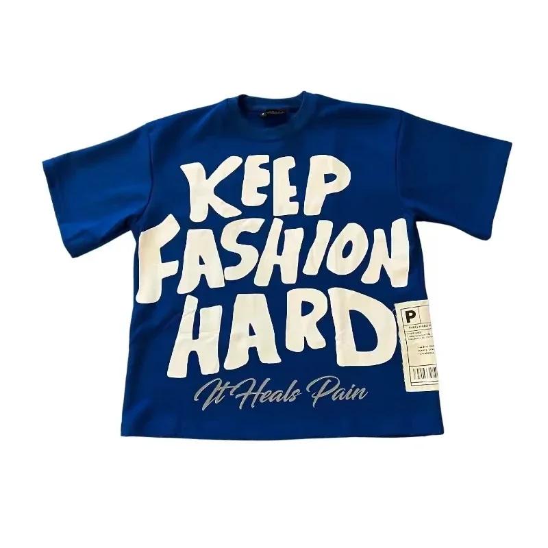 Graphique col rond pur coton haute rue nouvelles femmes imprimé T-shirt à la mode marque ample décon