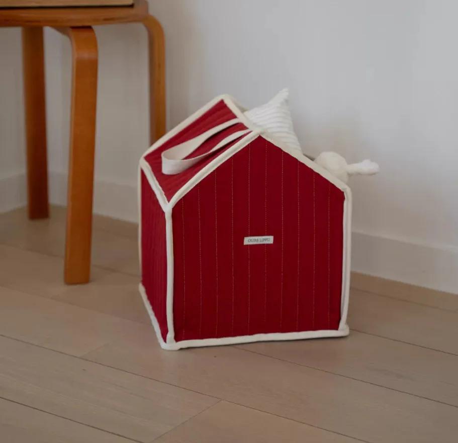 Sac de rangement en coton rouge de style maison pour couches, vêtements et jouets de bébé, panier de