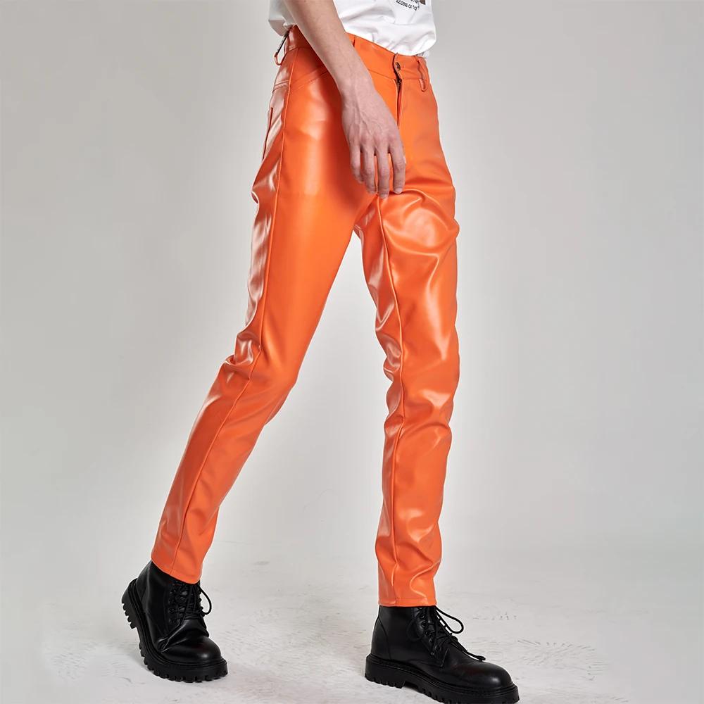 Pantalon en cuir pour hommes, coupe slim, extensible, mode, pantalon en cuir PU, discothèque, fête e