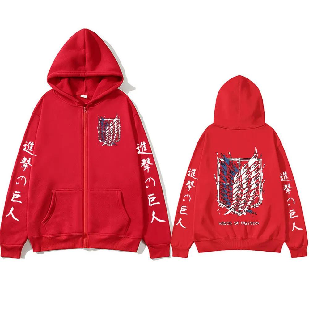 Sweat-shirts à fermeture éclair avec logo Anime Attack on Titan Mikasa Ackerman Eren Jaeger Wings of