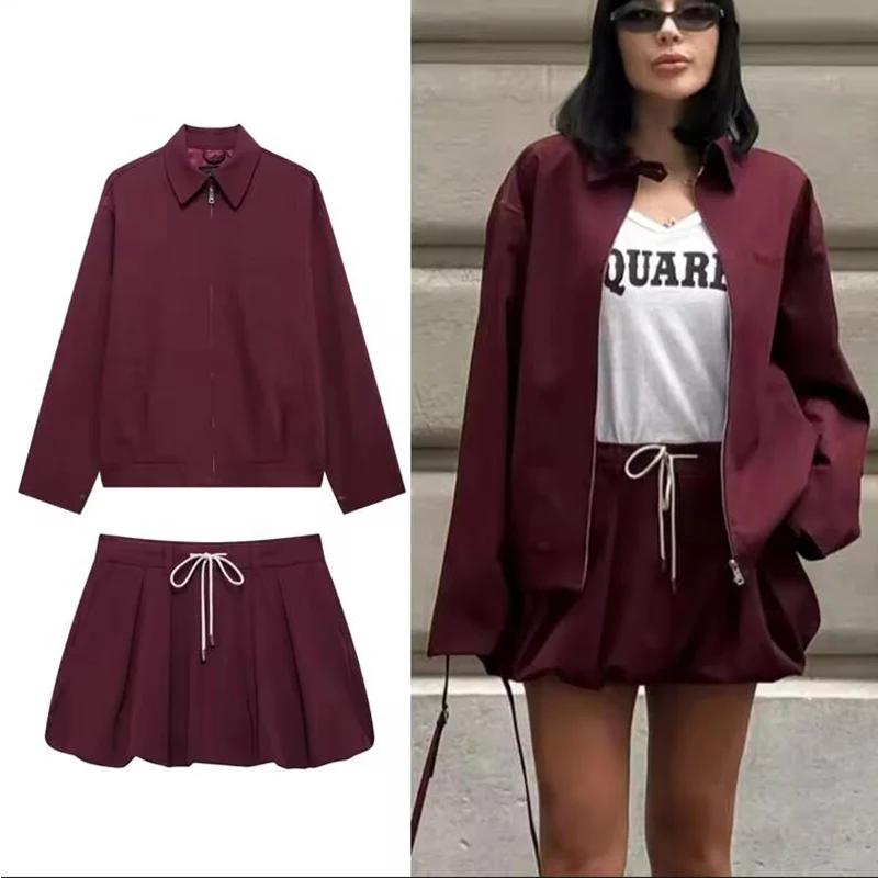 Ensemble 2 pièces décontracté pour femmes, taille à lacets, édition lanterne, Mini jupe, poche solid