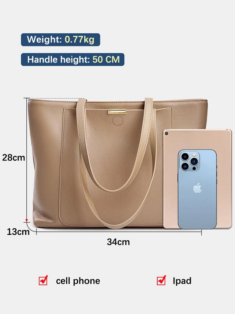 Zency-Sac fourre-tout en cuir de vachette souple pour femme, sac à main initié, grande capacité, sac