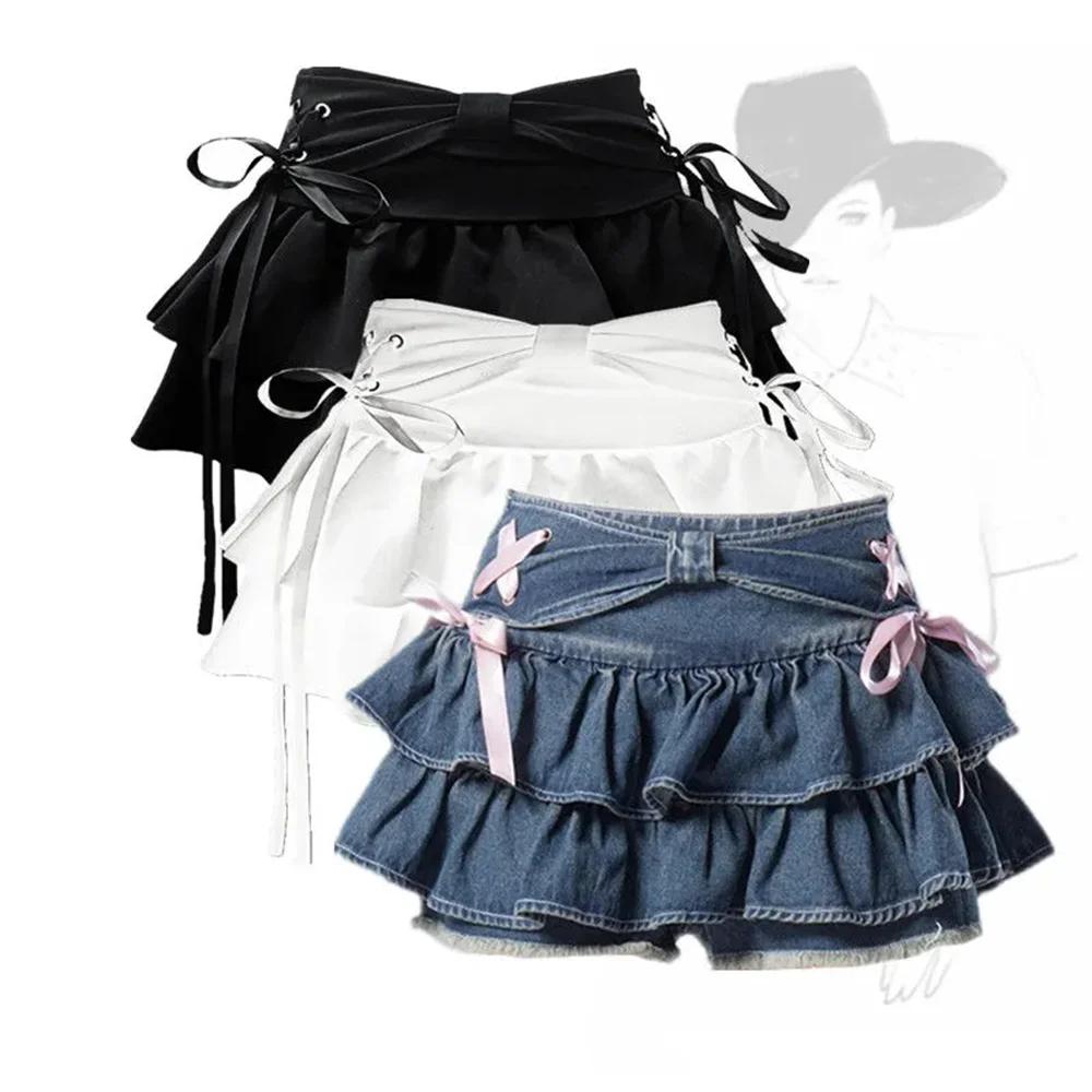 Mini jupe en jean gothique pour femmes, Streetwear américain, Vêtements sexy, Ligne A, Vintage, Noeu