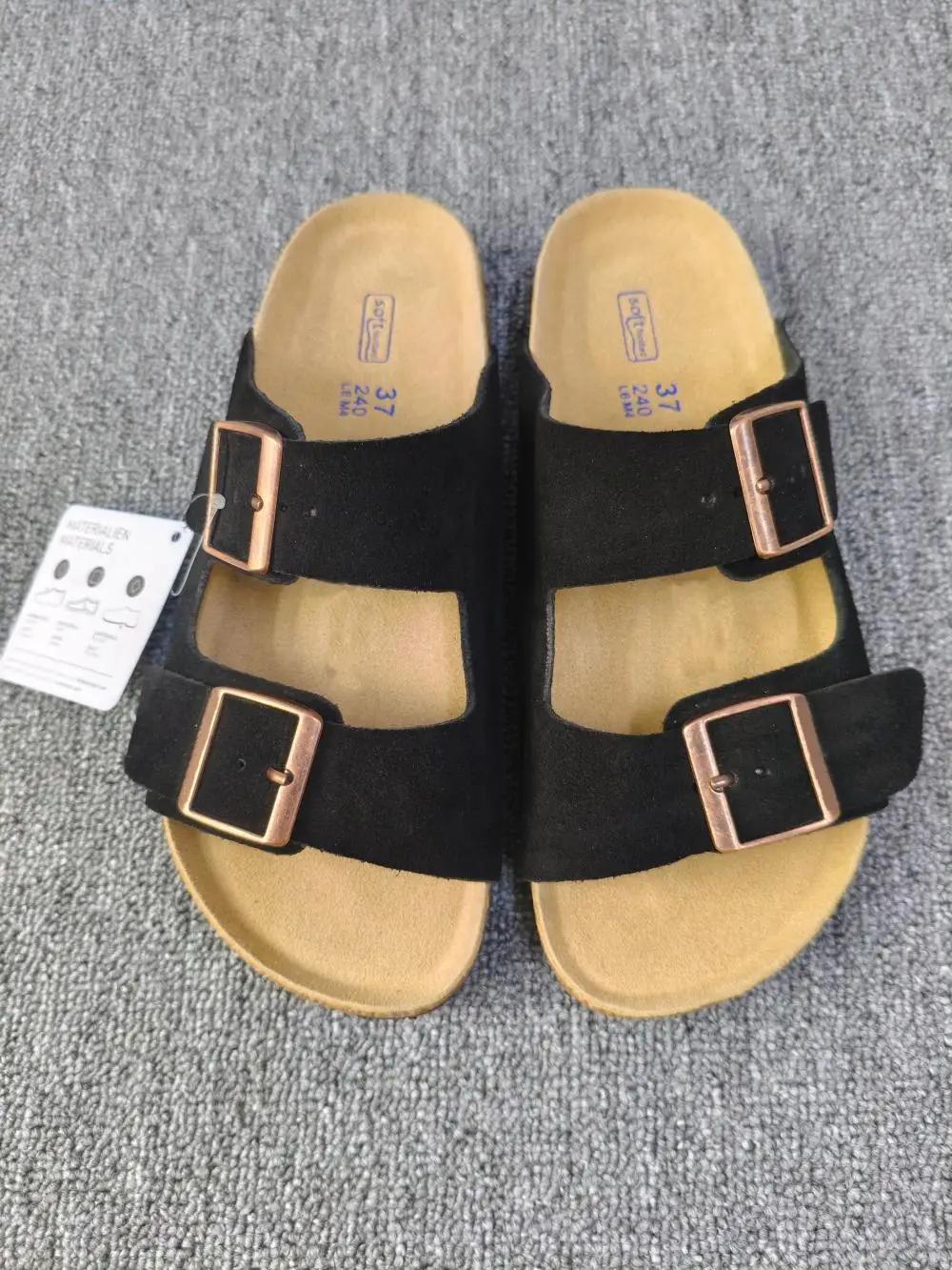 Sandales plates de plage unisexes style vintage à double boucle avec semelle intérieure en liège – C