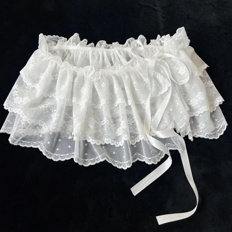 Jupe irrégulière en dentelle pour femmes, mode coréenne, rideau à fleurs blanches, maille, demi-corp