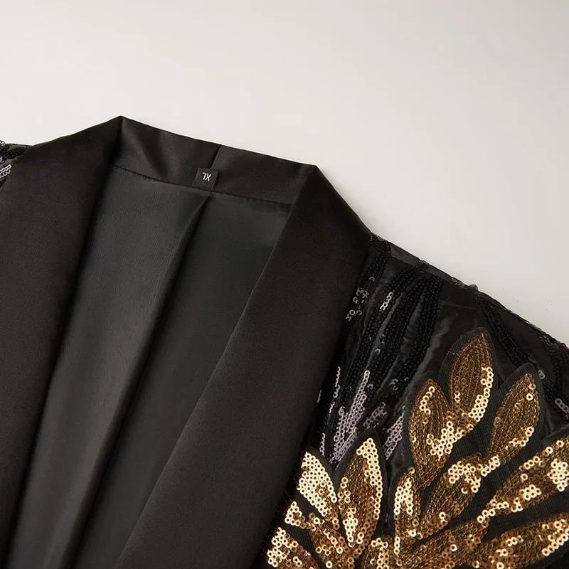 Ensemble de costume tendance pour hommes, avec des appliques de paillettes dorées, veste décontracté