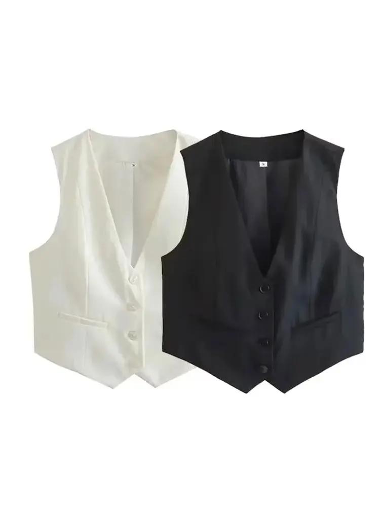 HH mode femmes gilet sans manches gilets pour femmes Chic col en v simple boutonnage dames élégant b