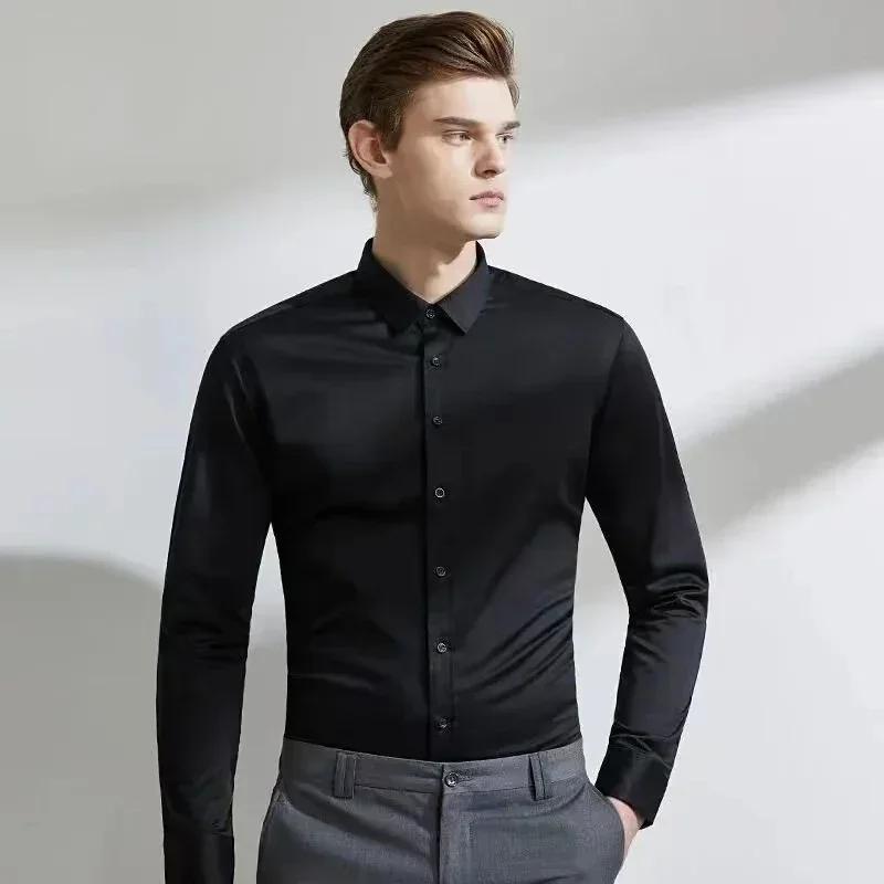 Chemise élastique à manches longues pour hommes, robe d'affaires sans repassage, tenue de travail pr
