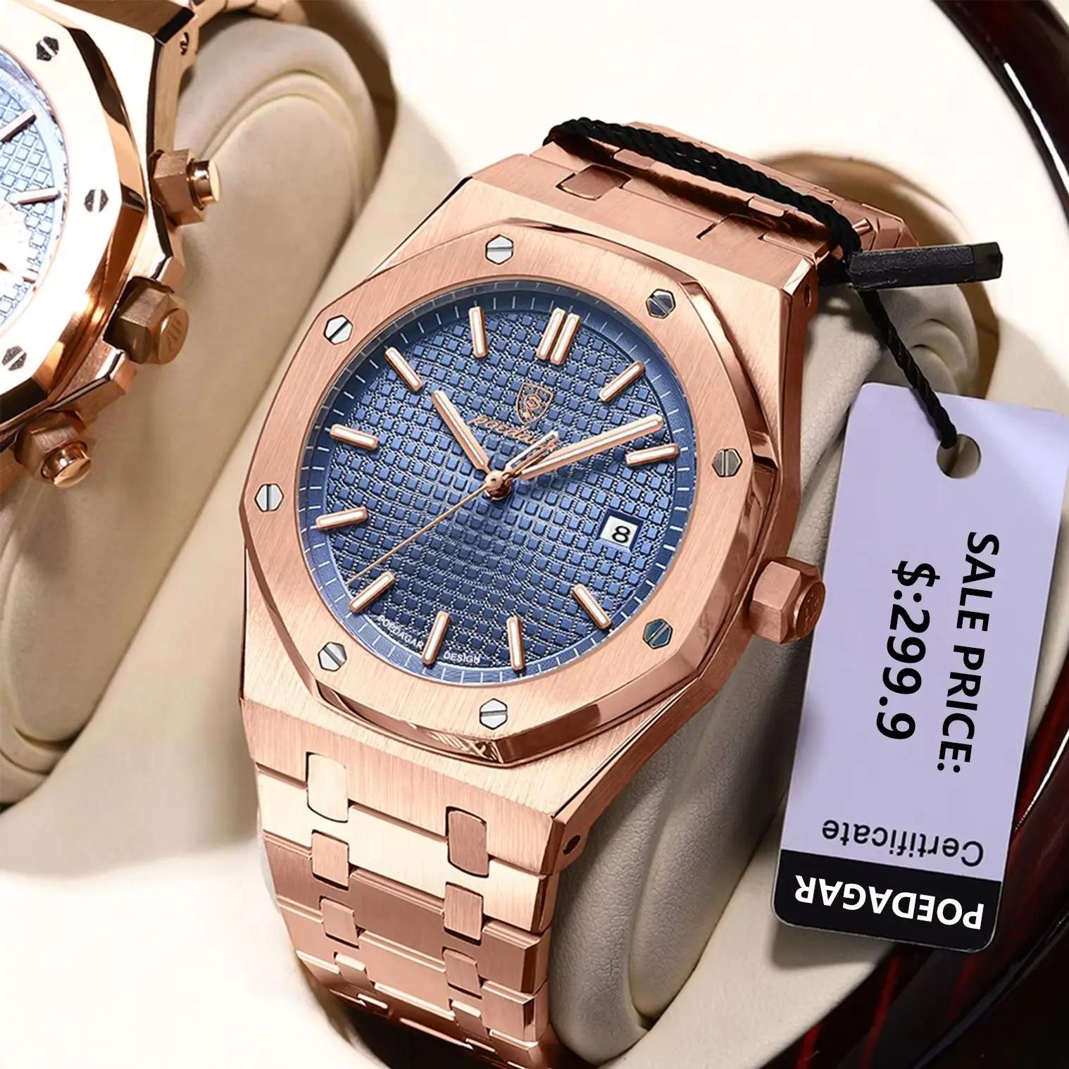 POEDAGAR luxe homme d'affaires montre-bracelet étanche lumineux Date hommes montre en acier inoxydab