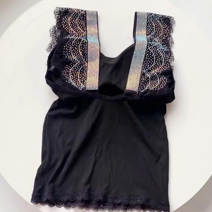 Débardeur rembourré sans manches pour femme, bling-bling, pierres précieuses, bling-bling, top sexy