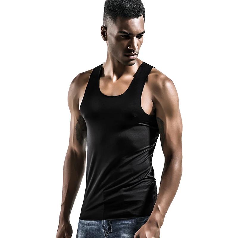 Gilet pour hommes, sous-vêtements de fitness serrés et respirants sans couture en soie glacée, maill