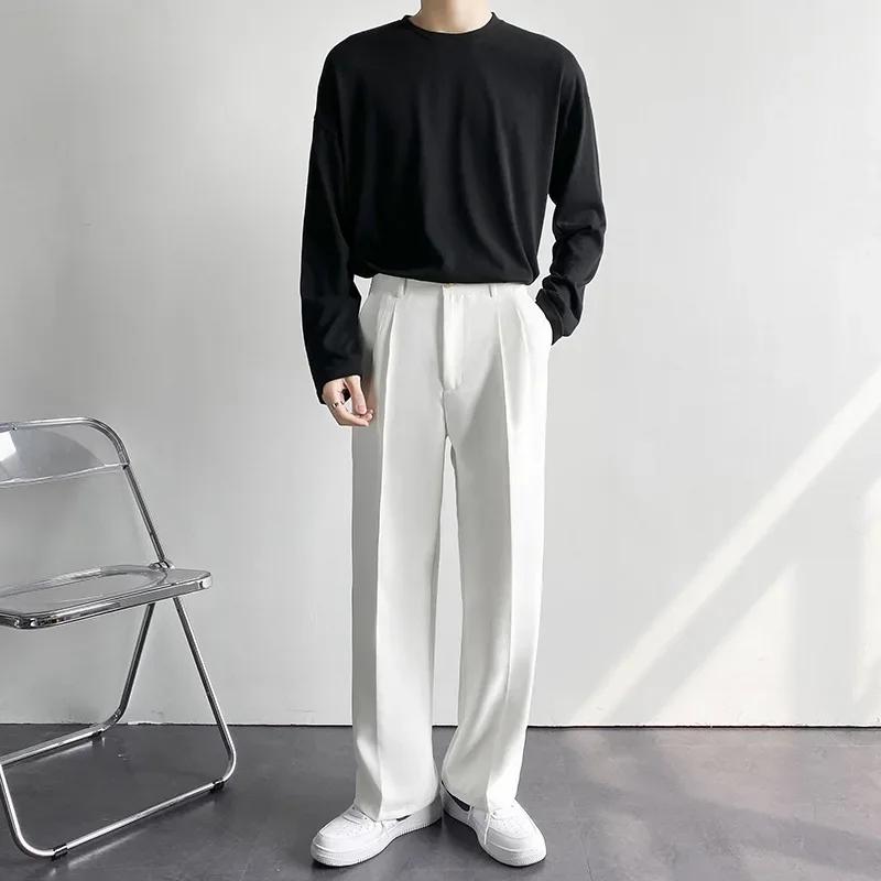 2025 nouveaux hommes pantalons droits mode coréenne costume ample pantalon décontracté drapé Baggy b