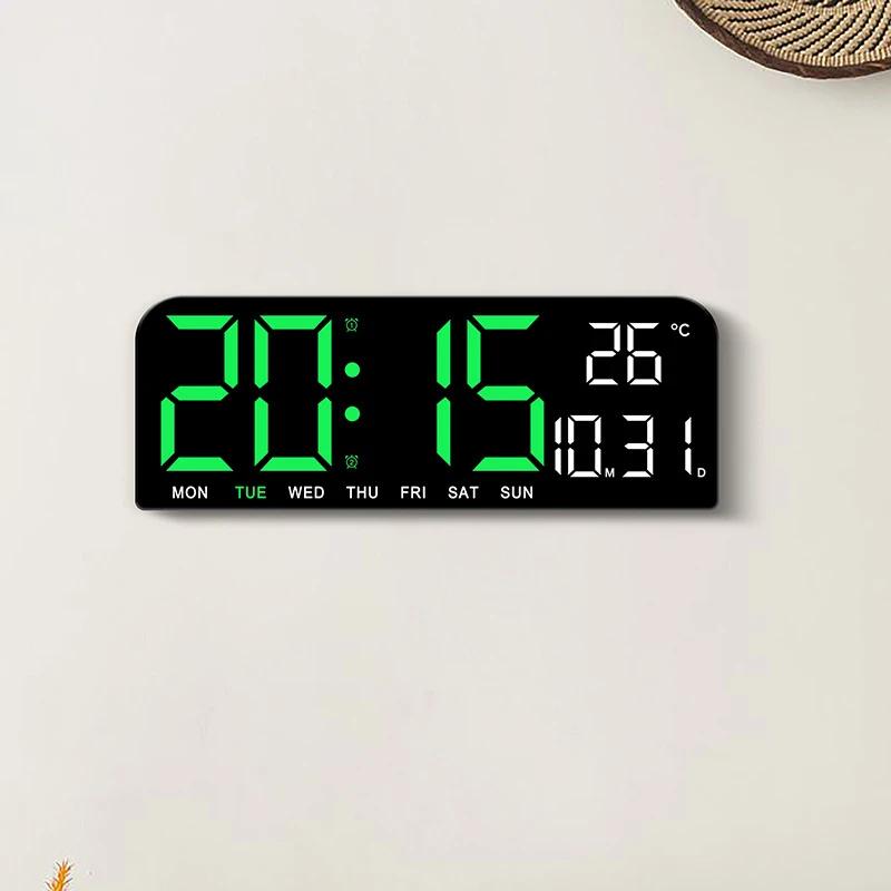 Grande horloge murale numérique LED, affichage de la température, Date, semaine, compte à rebours, r
