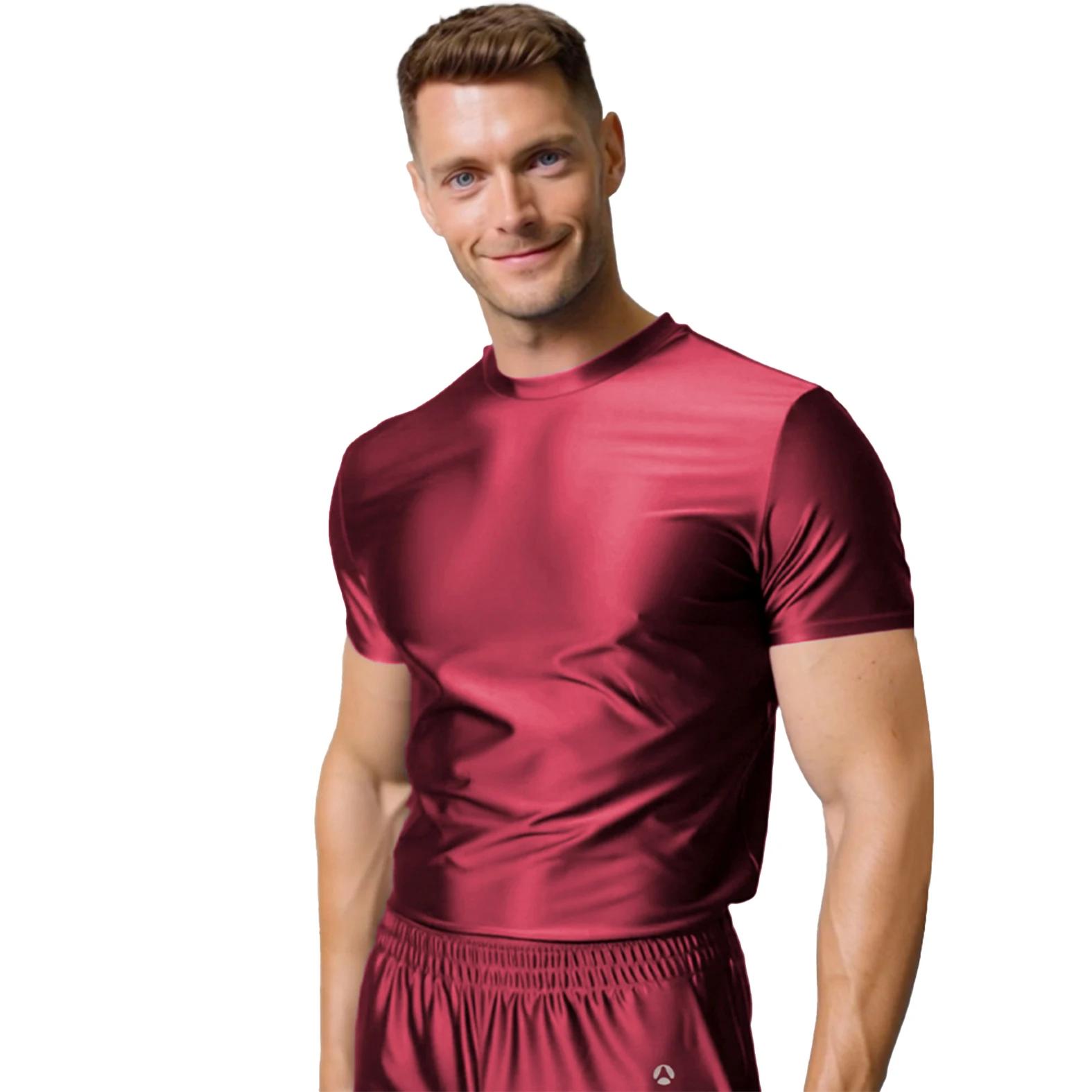 AMORESY T-shirt à manches courtes en soie glacée pour homme, respirant, confortable, décontracté, po