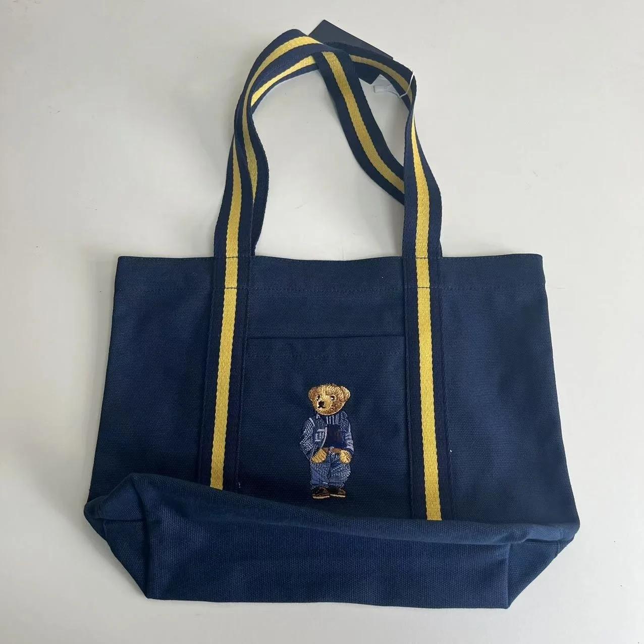 Fourre-tout en toile à sangle durable – Sac de courses en ours brodé, fourre-tout à bandoulière et à