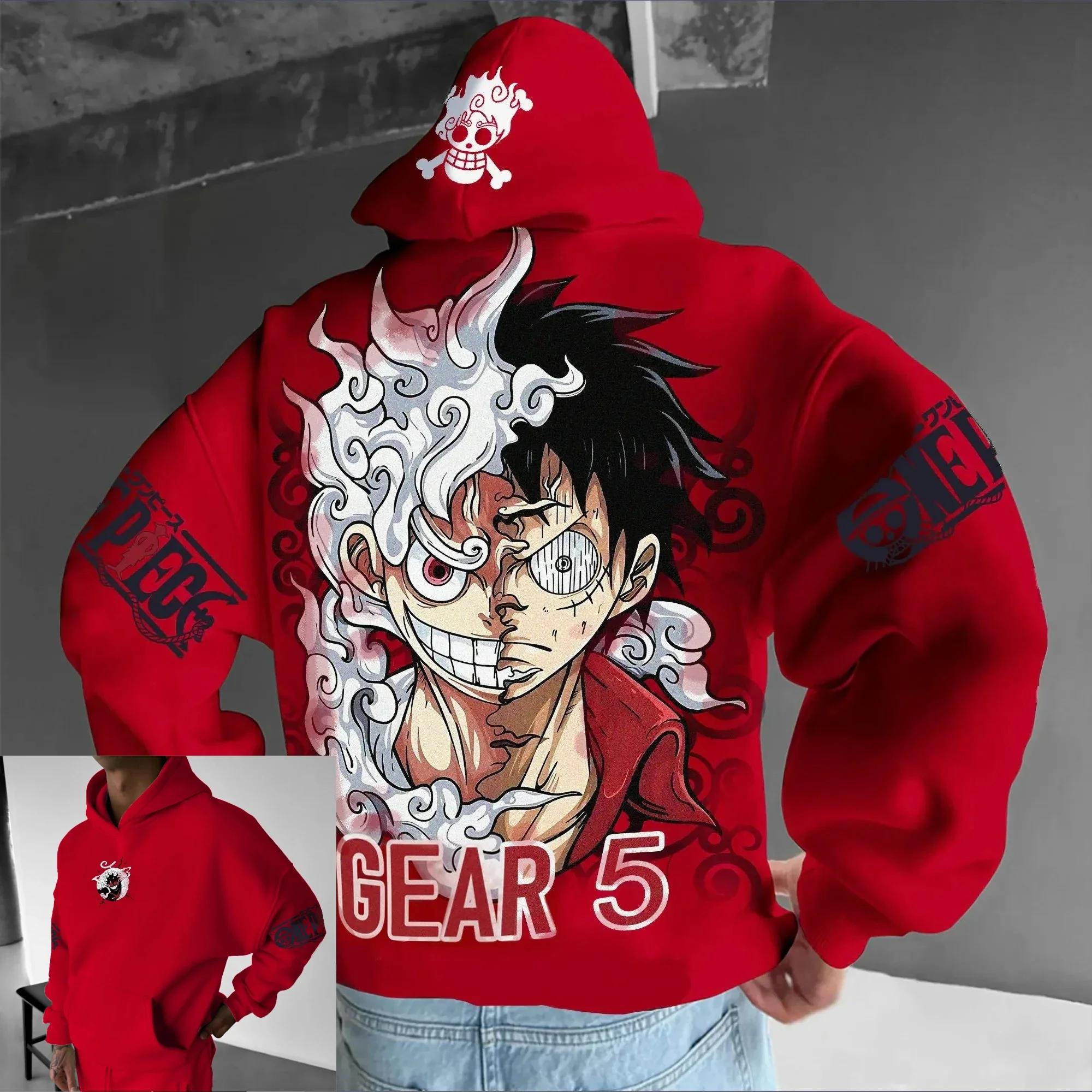 Sweat-shirt à capuche Anime pour hommes et femmes, One Piece Luffy Gear 5 Nika, streetwear décontrac