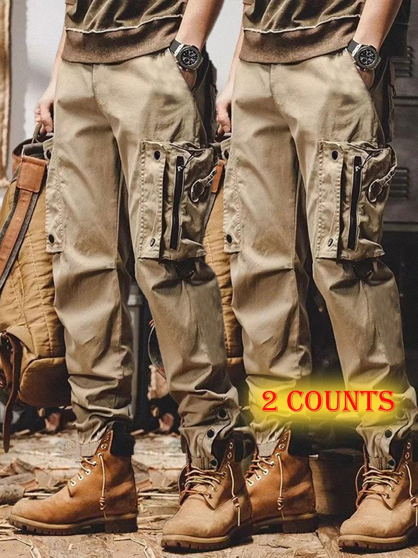 2 Pièces Nouveaux Pantalons de Travail Décontractés pour Hommes, Fins, à Cordon de Serrage, Coupe Am