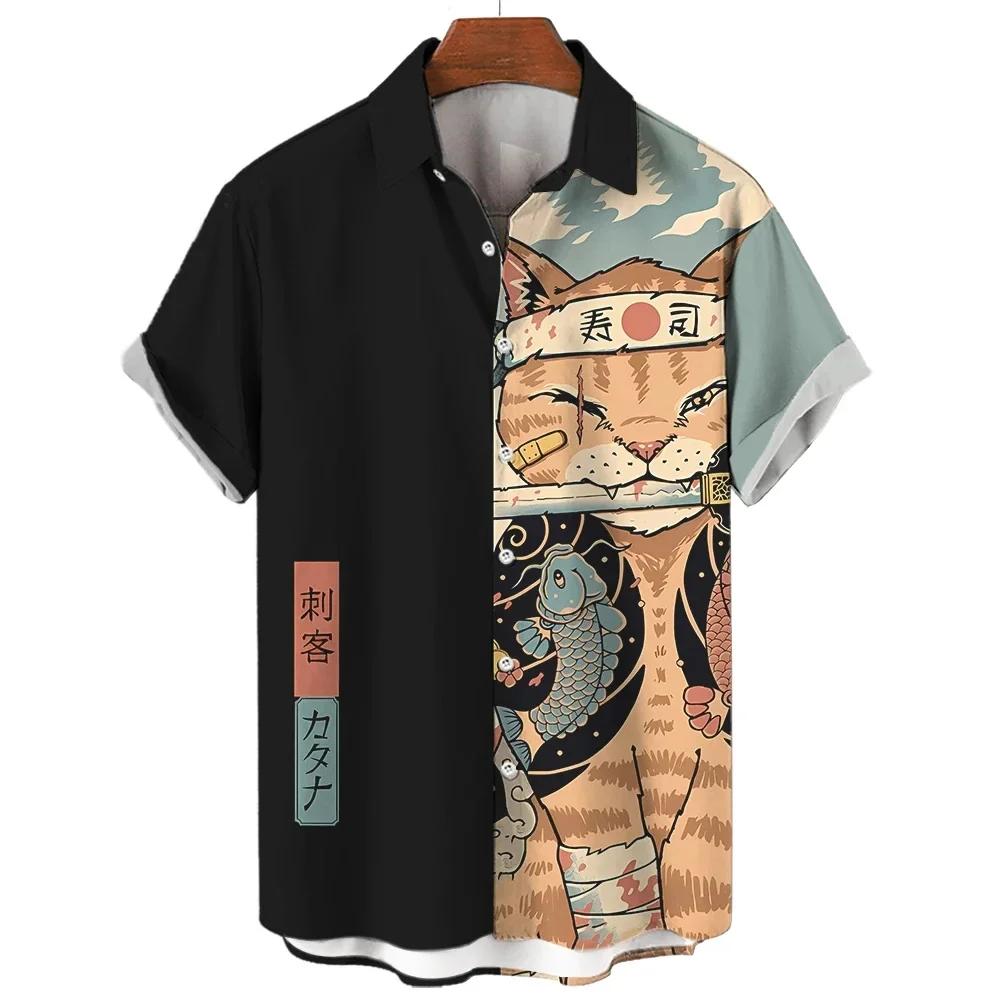 Mode vêtements pour hommes Cool samouraï chat hauts été nouveaux vêtements pour hommes décontracté à
