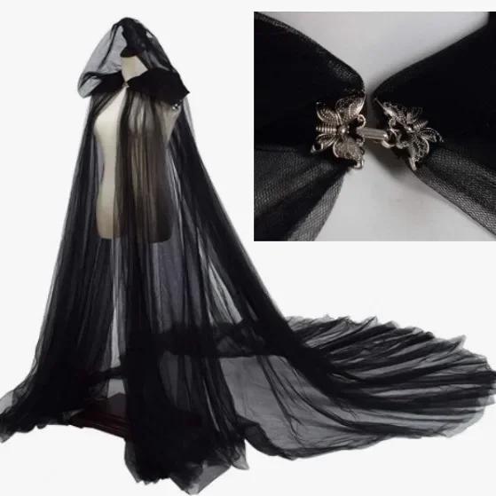 Cape à capuche rétro en Tulle pour femme, Cape de mariée Vampire, noir/rouge/blanc, couleur unie, Ca