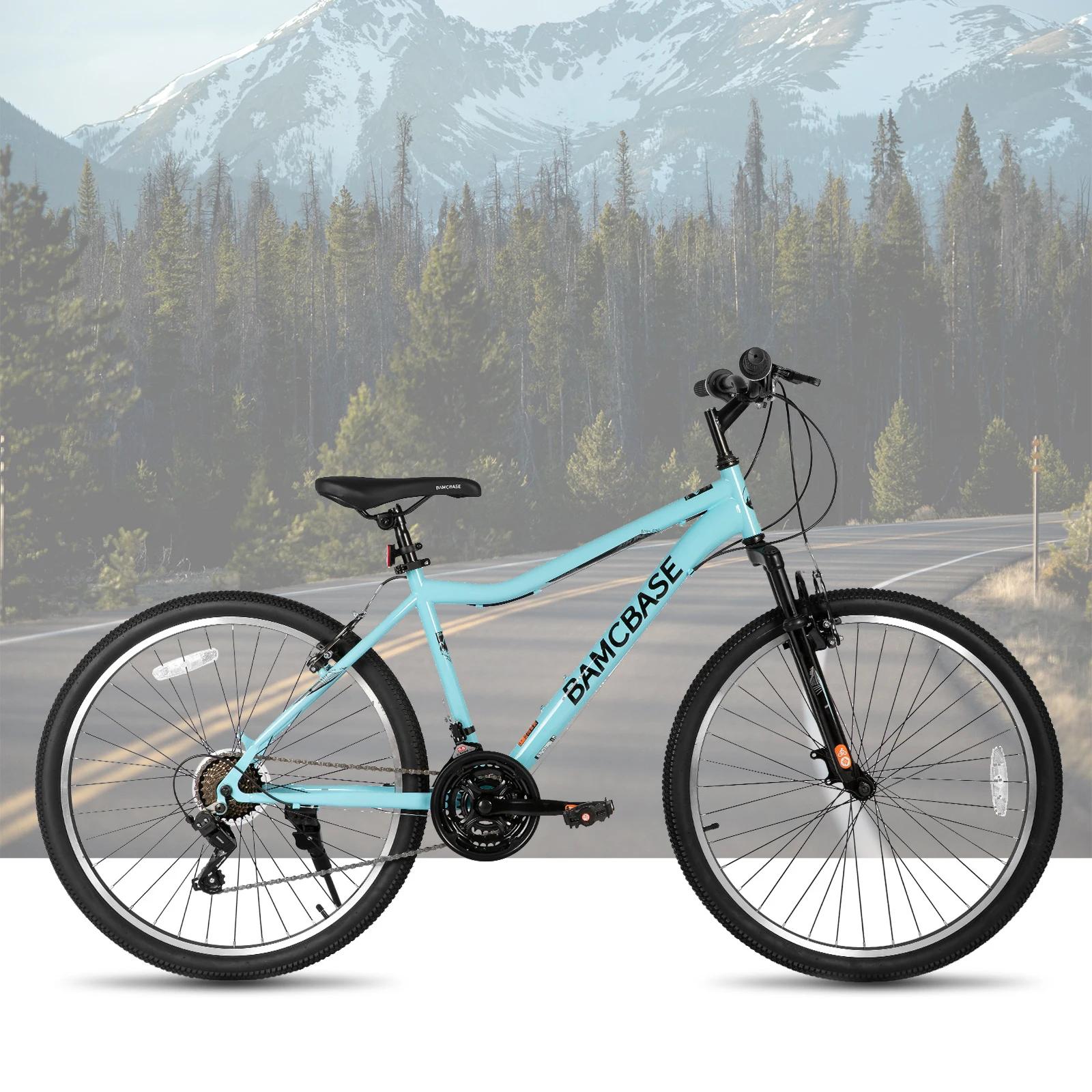Hiland-VTT à 21 vitesses avec fourche à suspension pour homme et femme, cadre en acier, violet, vert