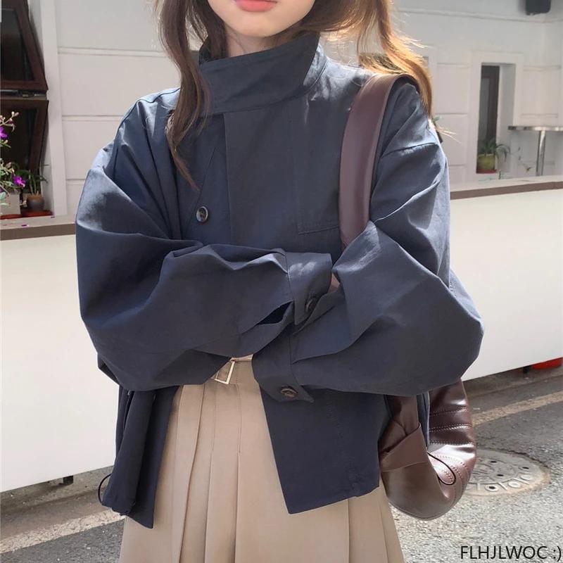 Coupe-vent en coton mélangé à manches longues pour femmes, vêtements courts coréens, vêtements décon