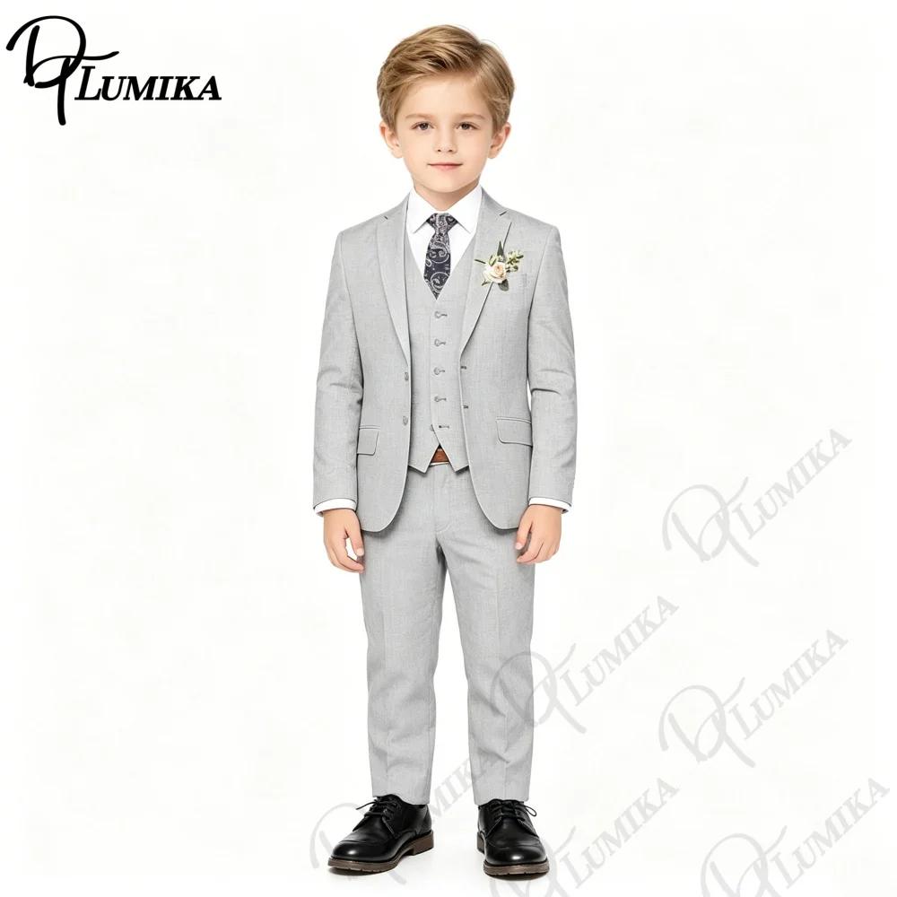 Ensemble 4 pièces élégant en lin pour garçons avec nœud papillon floral 2026 – Blazer, gilet et pant