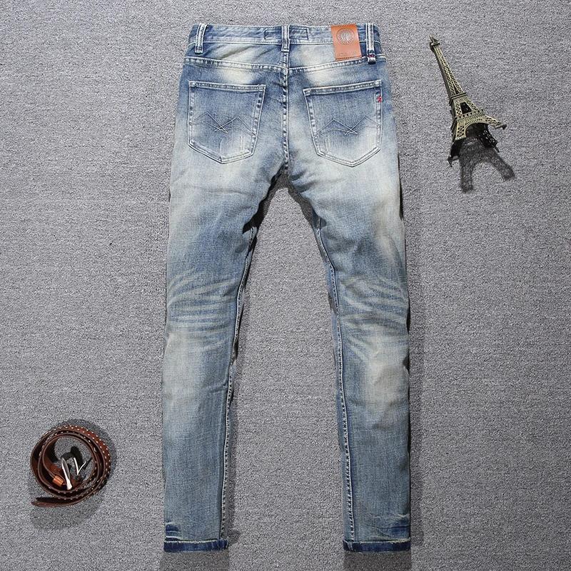 Jeans italiens de créateur pour hommes, coupe slim, style rétro, bleu délavé, brodés, haute qualité,