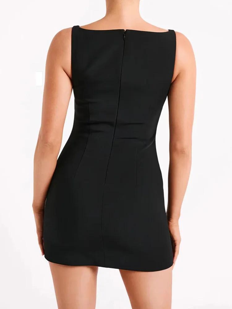 Mini robe d'été à col rond pour femmes, sans manches, boutons, Simple, couleur unie, douce, robe de 