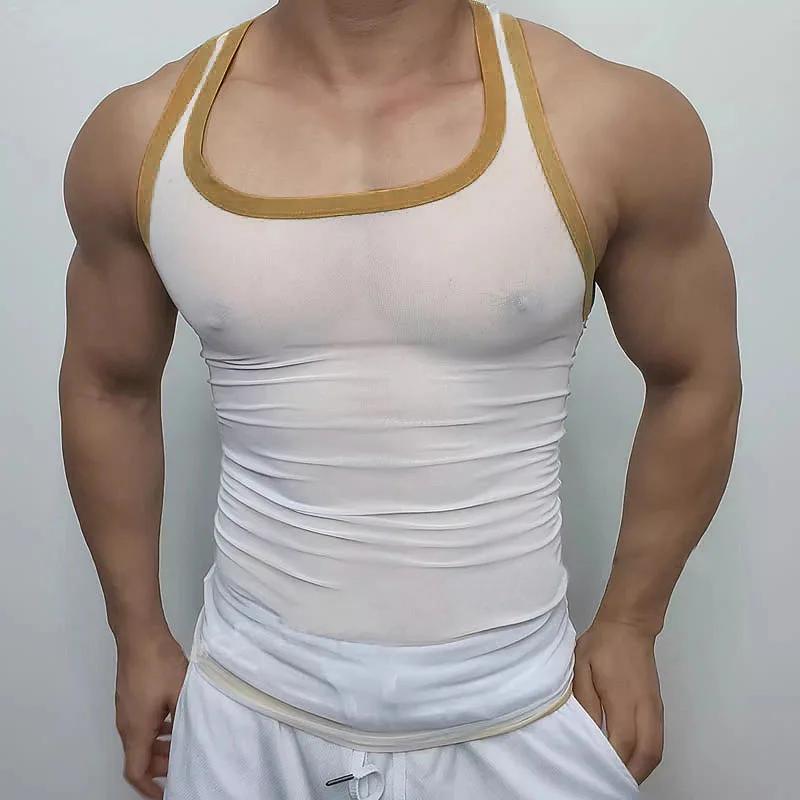 Nouveaux hommes maille débardeurs été 2025 Clubwear gilet décontracté col en U sans manches contrast