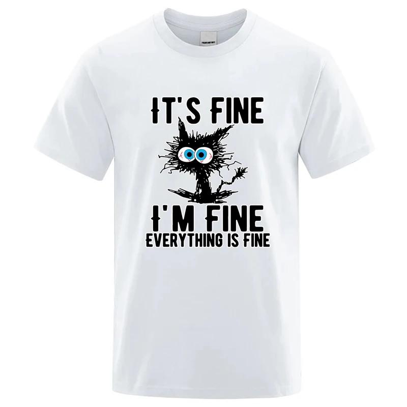 T-shirt homme haute qualité 100% coton drôle Cool chat imprimé T-shirt décontracté homme manches cou
