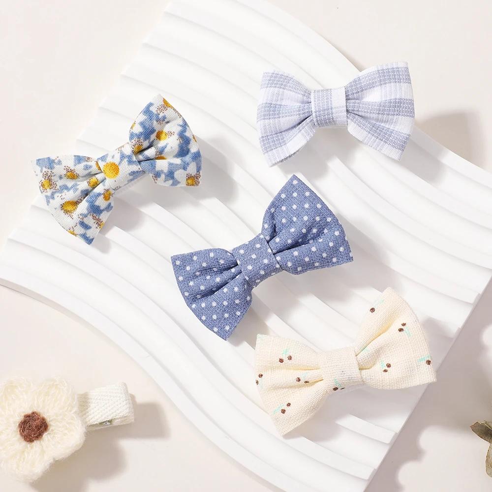 Bébé arcs 20 pièces/ensemble tissu fait à la main imprimé Barrette Boutique Mini Boutique frange arc